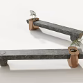 Modern Landscape Seats With Gray Stone Surface And Copper Bases Holding Small Potted Plants