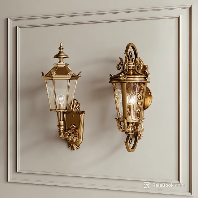 Ornate Gold Wall Lamps With Glass Shades And Classic Design For Indoor Decor 3d model 