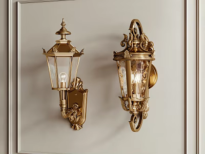 Ornate Gold Wall Lamps With Glass Shades And Classic Design For Indoor Decor 3d model