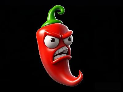 Cartoon Red Chili Pepper Character With Angry Expression And Green Stem 3d model