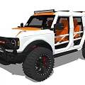 White And Orange Ford Bronco Off Road With Open Doors Orange Seats And Large Tires