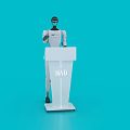 White Functional Desk With Robot And MAD Text On Blue Background
