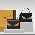 FEBI Black Handbags With Eye Design And Yellow Box