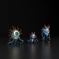 Three Colorful Cartoon Monsters With Big Eyes Tentacles And Horns