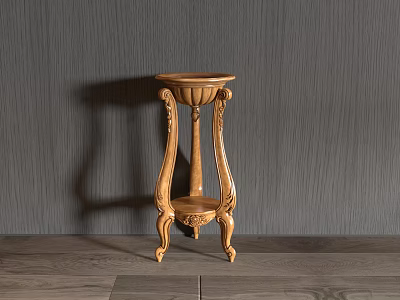 Wooden Classic Side Table With Intricate Carved Legs Against Gray Wall And Wooden Floor 3d model