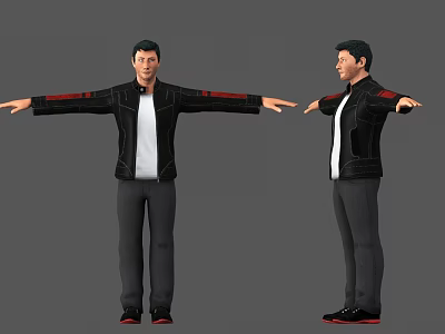 Man In Black Jacket With Red Accents White T-shirt Gray Pants Arms Outstretched 3d model
