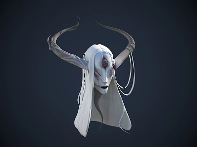 Game And Movie Character With Flowing White Long Hair Curved Horns And Red Facial Mark 3d model