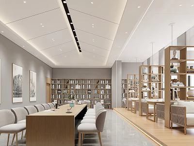 Modern Book Art Interior Design With Bookshelves Chairs And Paintings 3d model