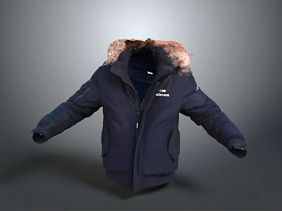 Columbia Dark Blue Jacket With Fur Collar And Warm Pockets Design 3d model