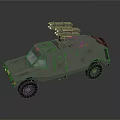 Armored Military Vehicle Featuring Top Mounted Missile Launcher Gray Sturdy Exterior