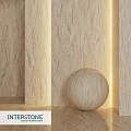 Beige Marble Spherical Component With Textured Wall And Soft Lighting Design