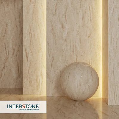 Beige Marble Spherical Component With Textured Wall And Soft Lighting Design 3d model