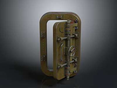 Sturdy Metal Hardware Safe Door With Lock Hinges And Bolts Structure 3d model