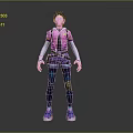 3D Character Model In Pink Purple Top Purple Shorts Dark Leggings And Blue Shoes