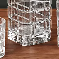 Clear Glass Tableware Set With Grid Pattern Design Decanter And Glasses On Wooden Tabletop 3d model