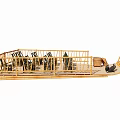 Handcrafted Wooden Boat Model with Seating Railings and Two Birds at Stern