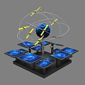 Interactive Blue Globe Satellite Model With Orbital Rings And Multiple Screens 3d model
