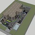 Modern Courtyard Garden With Stone Walls Red Maple Tree Green Plants And Stone Slab Flooring