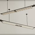 Modern Double Linear Chandeliers Featuring Sleek Metal Frame And Illuminated Light Bars 3d model
