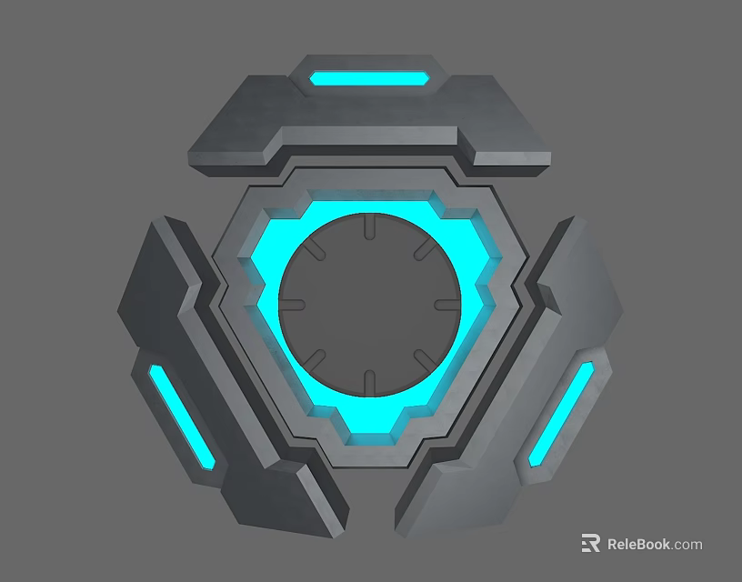 Futuristic Decorative Light With Hexagonal Metallic Frame And Blue Glowing Accents 3d model