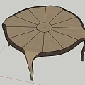 Modern Round Coffee Table With Light Beige And Dark Brown Curved Wooden Legs