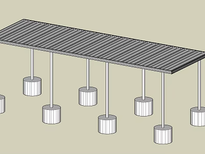 Modern Pergola Structure With Lattice Roof And Multiple Cylindrical Support Columns 3d model