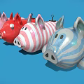 Cute Pig Shaped Toys In Various Colors And Patterns On Blue Background