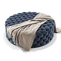 Round Navy Blue Stool With Padded Bubble Design And Fringed Blanket Draped 3d model