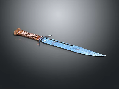 Handcrafted Weapon Knife With Rustic Wooden Wrapped Handle And Sharp Metal Blade 3d model