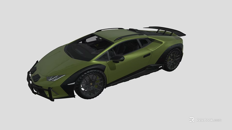 Green Sports Car With Aerodynamic Body Black Accents Rear Spoiler And Sporty Design 3d model 