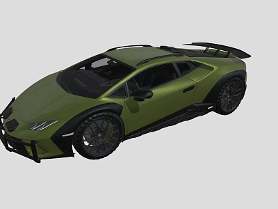 Green Sports Car With Aerodynamic Body Black Accents Rear Spoiler And Sporty Design 3d model
