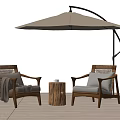Outdoor Chairs With Wooden Frame Woven Design Cushions And Sunshade Umbrella On Patio