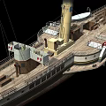 Vintage Steamship Model With Deck Structures Chimney Mast And Flag Details