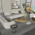 Modern Living Room Interior With Sofa And Coffee Table Set Potted Plant And Decorative Pieces