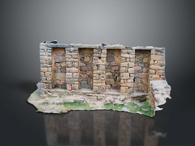 Ancient Stone Ruins Model with Historical Structure and Green Base 3d model
