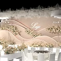 Luxurious Wedding Banquet Hall Interior Design With Floral Arrangements Stage Backdrop And Soft Lighting