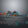 Futuristic Sci Fi Weapon Featuring Tactical Scope Orange Gray Design And Glowing Blue Lights 3d model
