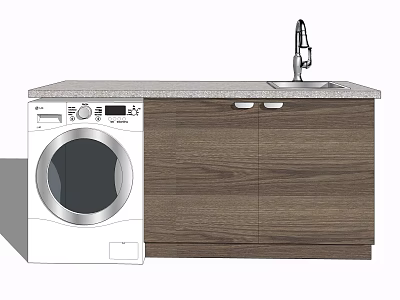 Modern Bathroom Cabinet with Wooden Design Gray Countertop Sink Faucet and Washing Machine 3d model