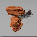 Red And White Watercraft With Antenna Structures On Orange Stacked Rocks