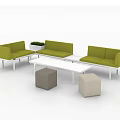 Leisure Green Sofa Set With White Table And Beige Gray Ottomans 3d model