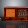 Vintage Wooden Radio With Grille Tuning Dial And Knobs On Reflective Surface