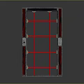 Modern Metal Frame Door With Red Grid Lines Black Border And Glass Panels