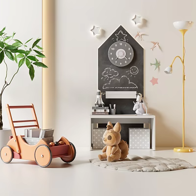 Plush Toy In Cozy Kids Room With Decorations 3d model