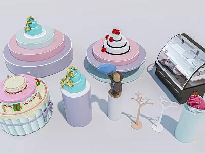 Cake Display Shelves With Glass Door And Multi Tiered Design For Bakery Shop 3d model