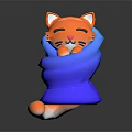 Cute Orange Cat Wrapped In Blue Blanket 3D Model Figure