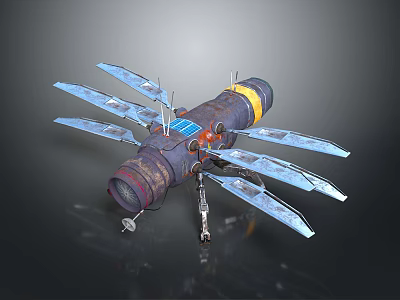 Vintage Spacecraft Model Featuring Multi Wing Solar Panels And Central Thruster Structure 3d model