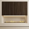 Elegant Modern Built in Fireplace with Wooden Cabinets and Warm Flames in Contemporary Interior