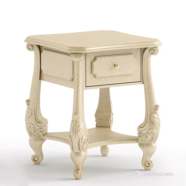 Classic Ornate Bedside Table With Carved Legs Drawer And Lower Shelf 3d model 