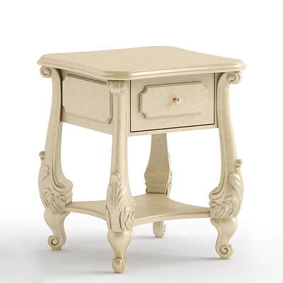 Classic Ornate Bedside Table With Carved Legs Drawer And Lower Shelf 3d model