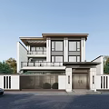 Modern Chinese Detached Villa Exterior Design With Two Story Balcony Front Door And Trees